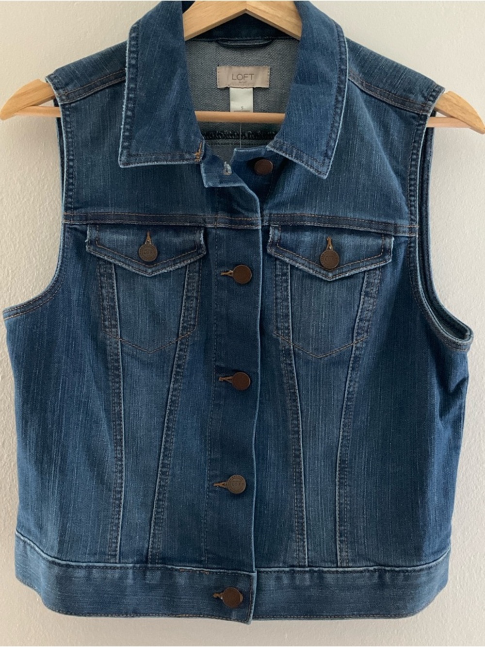 LOFT Small Dark Blue Denim Sleeveless Jacket Vest NEW!